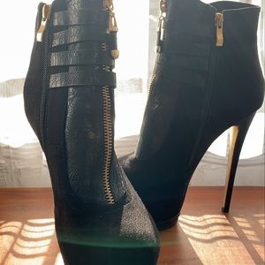 Bebe Platform Ankle Bootie with Gold accents